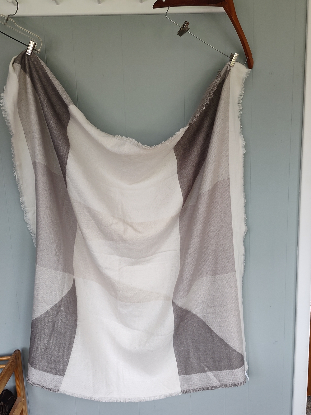 Neutral Gray and White Throw Blanket Scarf / Square Shawl